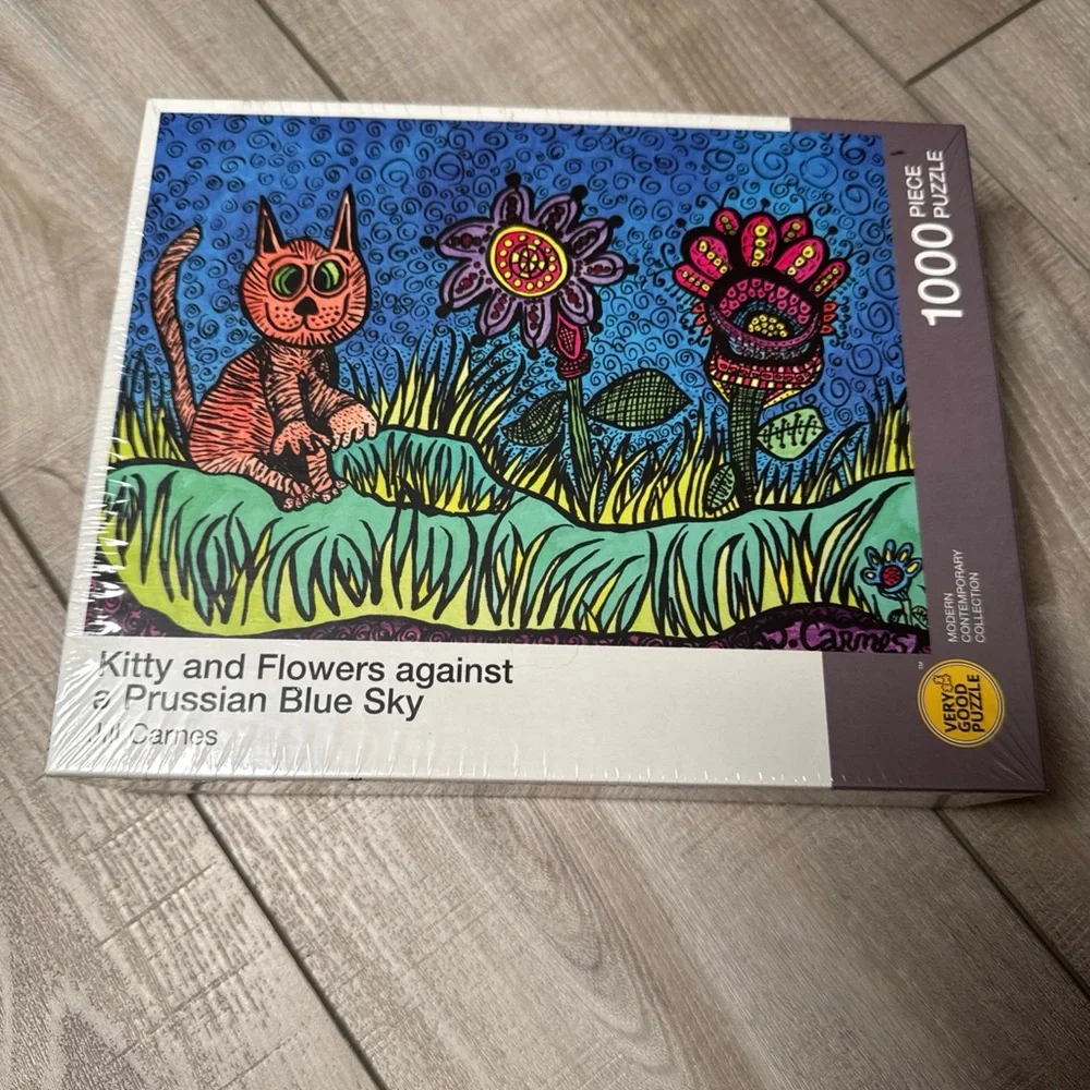 New Very Good Puzzle Kitty Cat and Flowers Jill‎ Carnes 1000 piece jigsaw puzzle